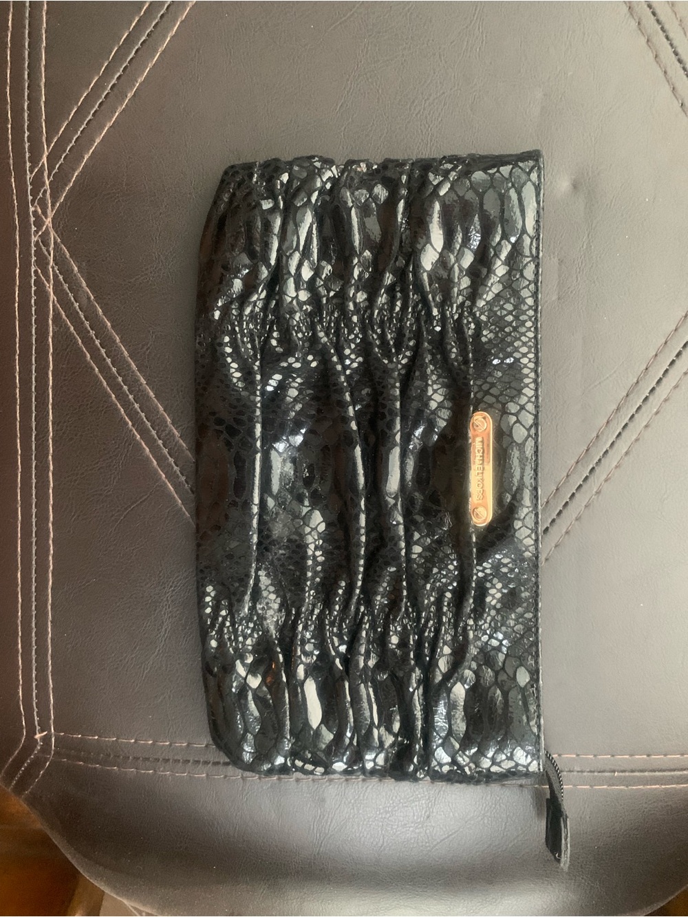 Michael Kors Black Snake-Embossed Wristlet Clutch